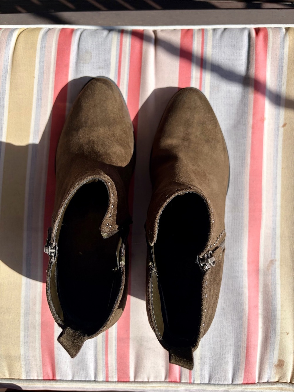 Sonoma Olive Suede Ankle Boots with Stud & Side Zipper - Picture 7 of 11